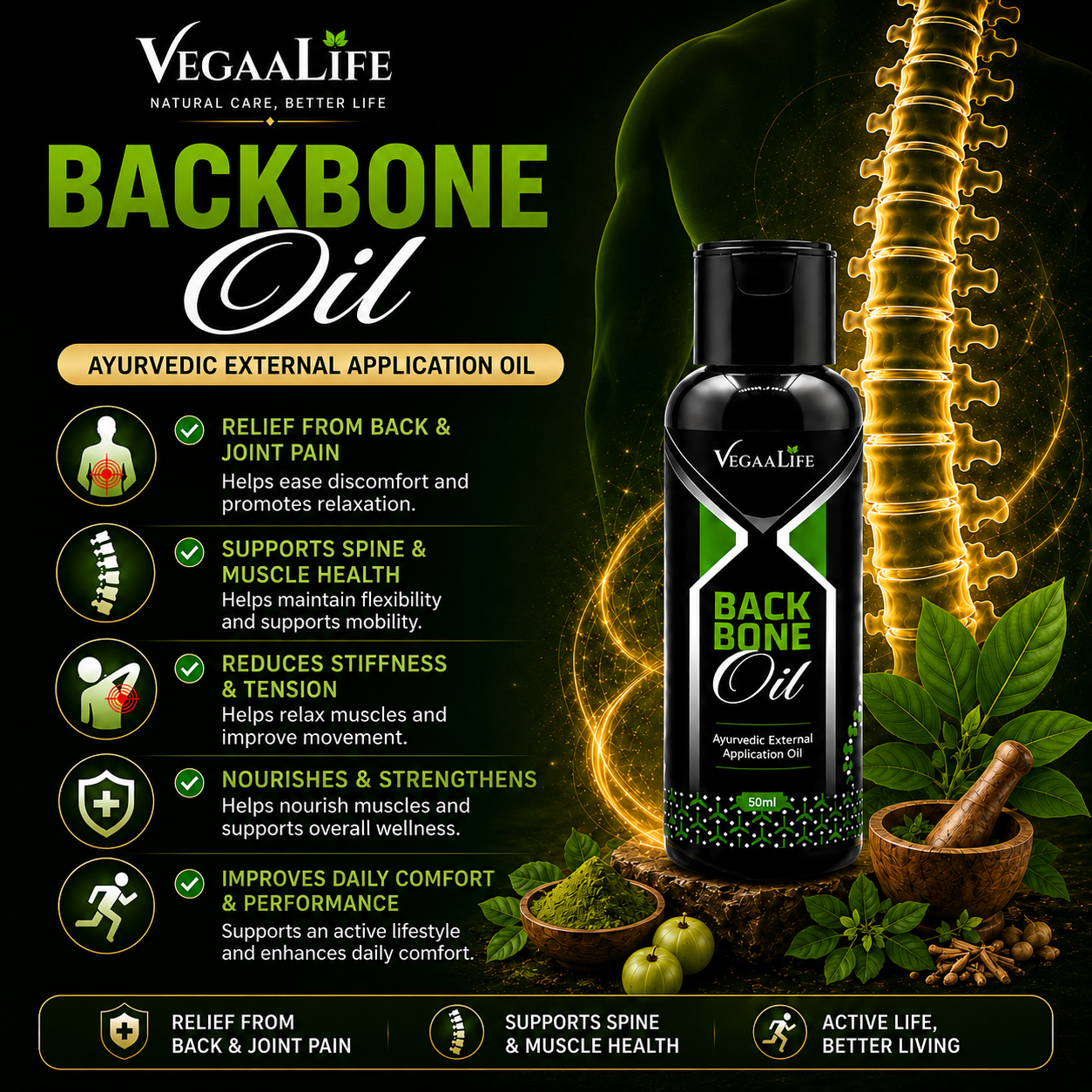 Back Bone Oil | Ayurvedic Oil for Back Pain, Spine Pain & Joint Pain