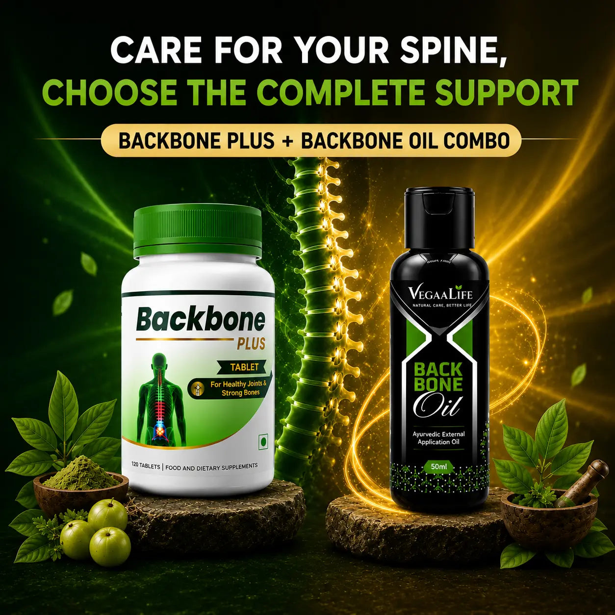 Back Bone Plus Tablet & Back Bone Oil Combo – Natural Relief For Back Pain, Spine Discomfort, And Muscle Aches
