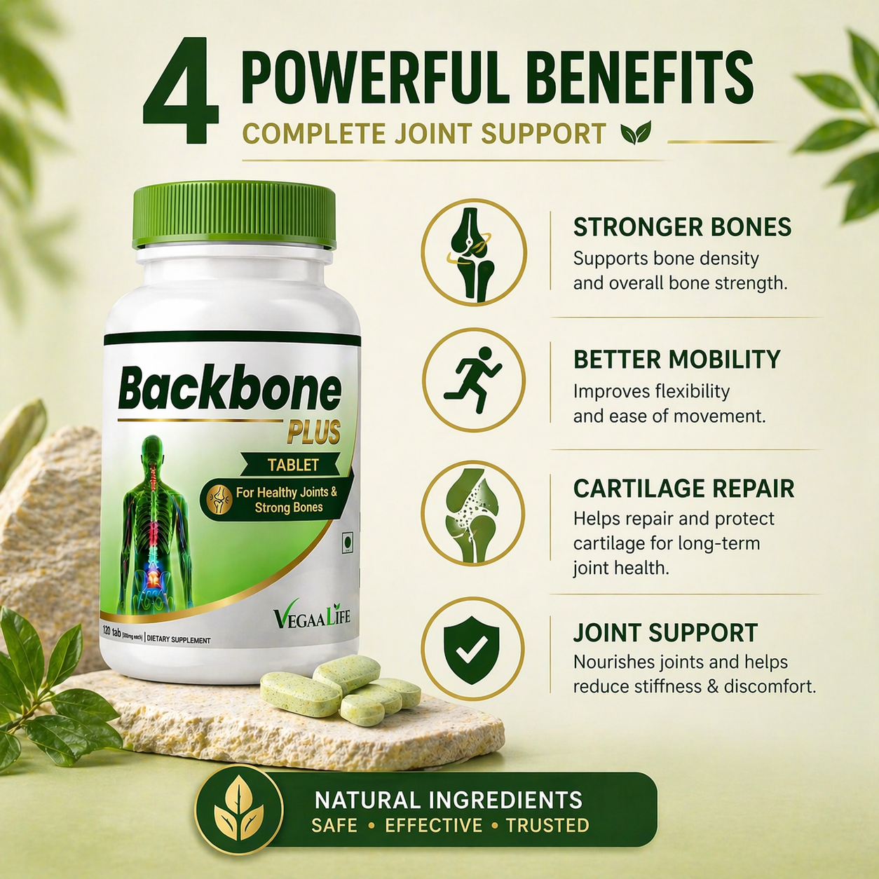 VegaaLife Backbone Plus – Advanced Plant-Based Nutrition for Spine Health & Strong Bones (120 Tablets)