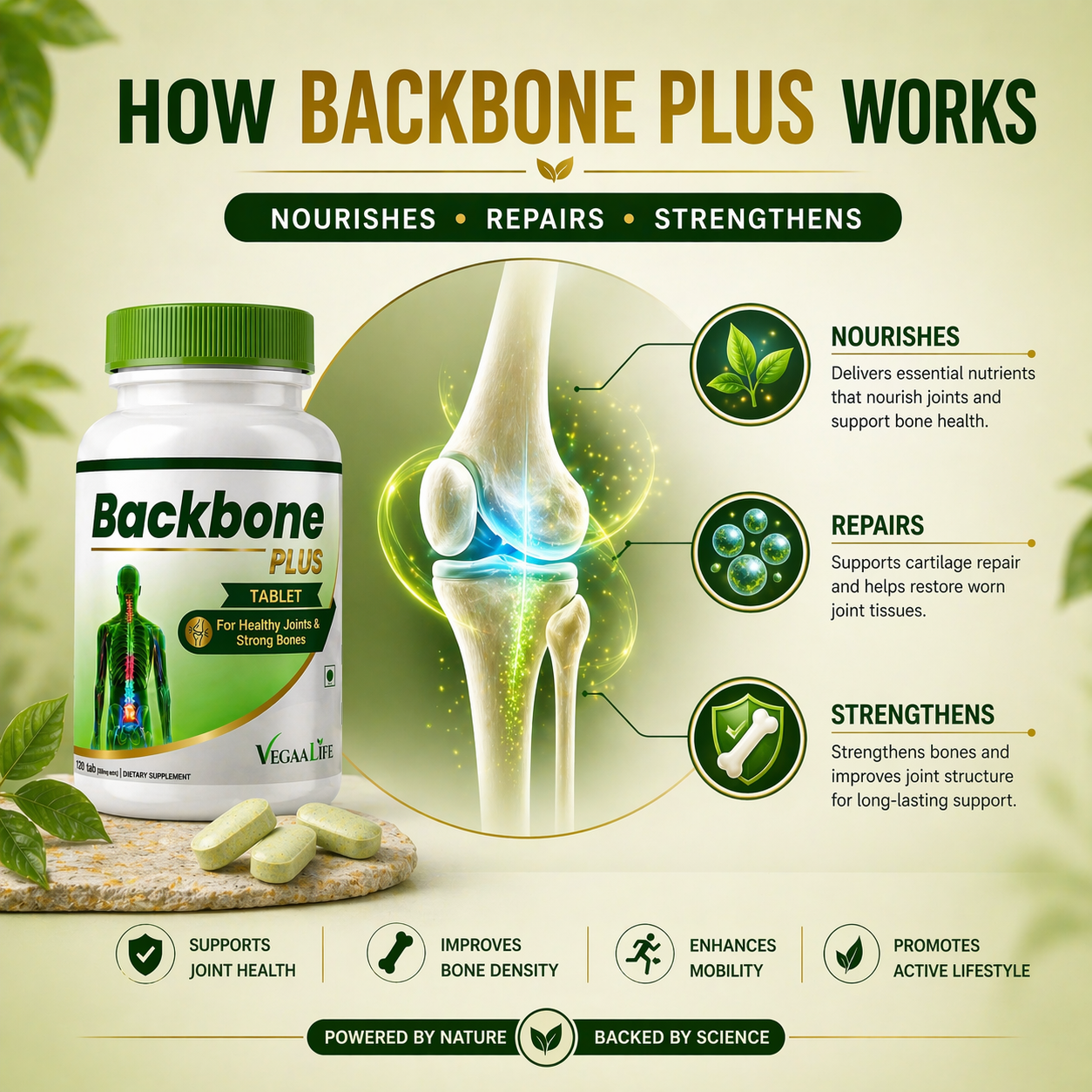 VegaaLife Backbone Plus – Advanced Plant-Based Nutrition for Spine Health & Strong Bones (120 Tablets)