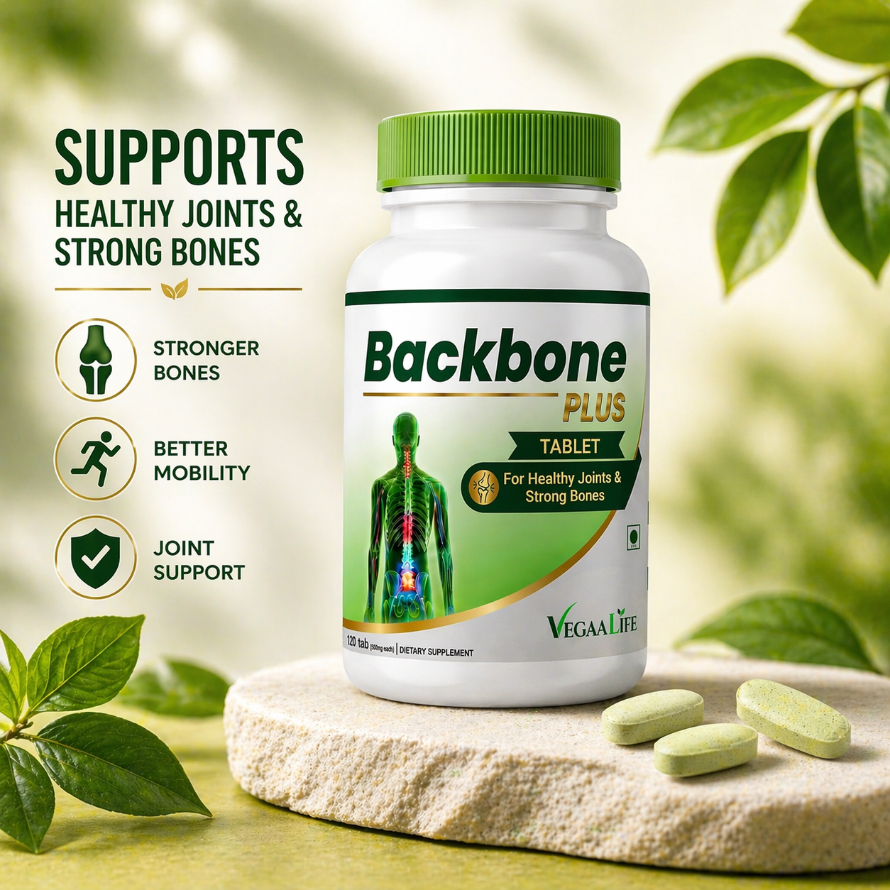 VegaaLife Backbone Plus – Advanced Plant-Based Nutrition for Spine Health & Strong Bones (120 Tablets)