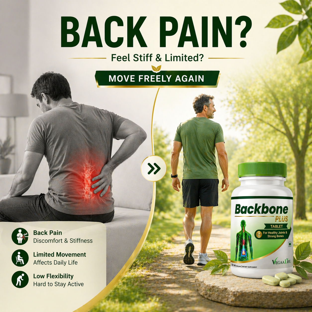 VegaaLife Backbone Plus – Advanced Plant-Based Nutrition for Spine Health & Strong Bones (120 Tablets)